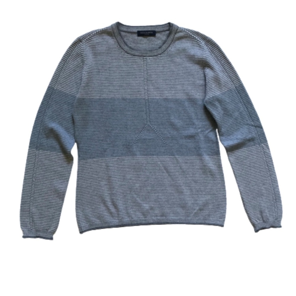 Piazza Sempione Stripe Sweater Womens 46 Large Gray Blue Crew Neck Long Sleeve